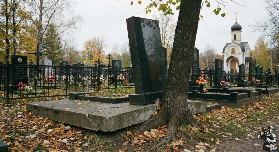 leaning-tombstone-tree-damage-autumn
